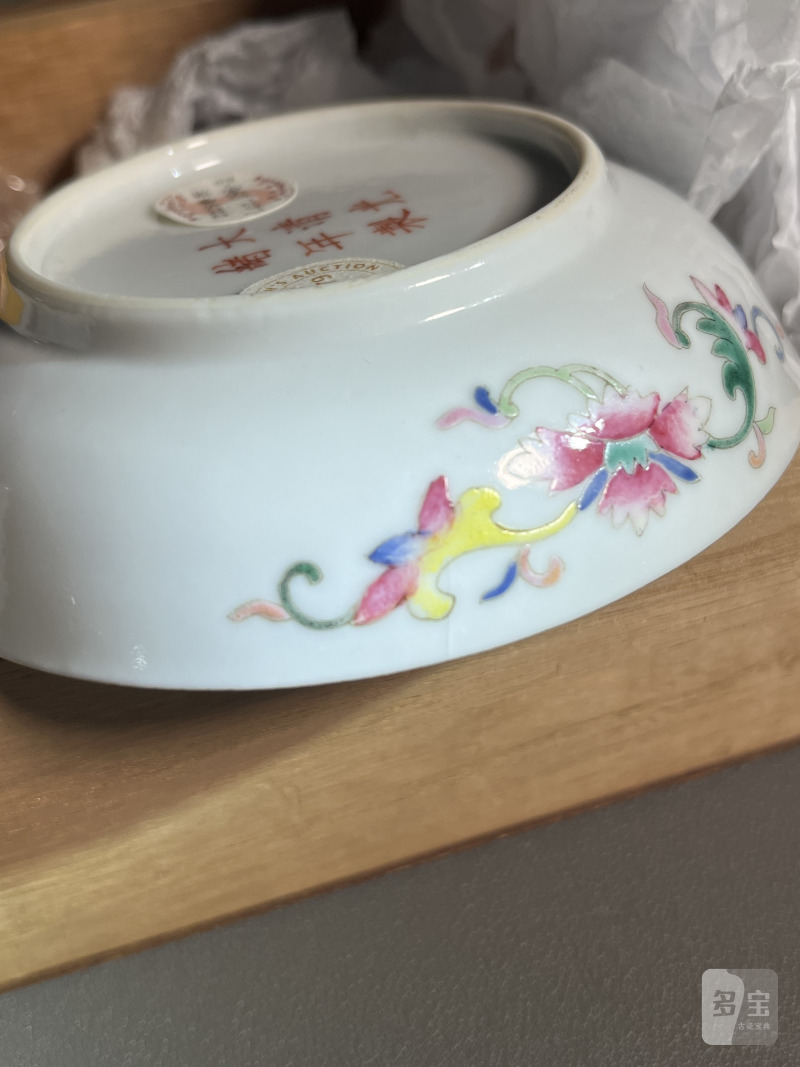 清光绪  松石绿地粉彩花鸟纹盘（一对） - 图23